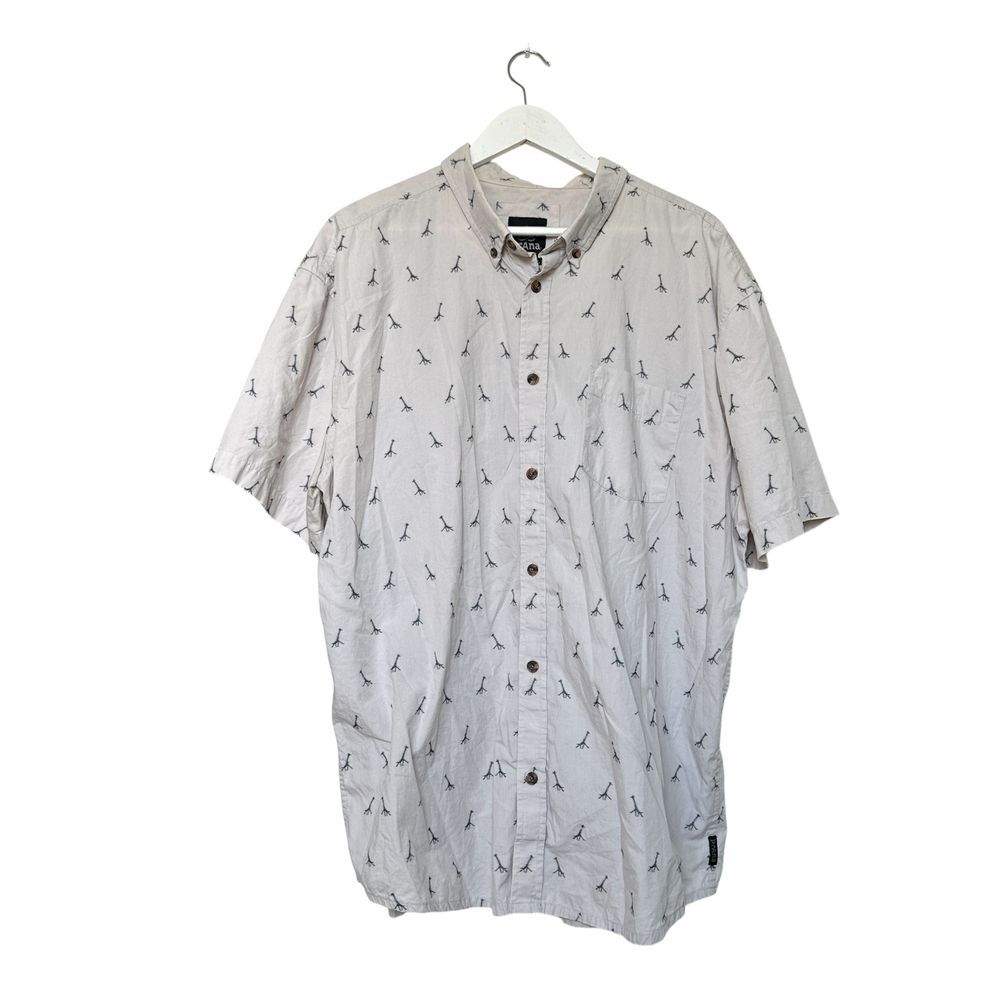 Prana Giraffe All Over Print Gray Short Sleeve Mens XXL Casual Button Down